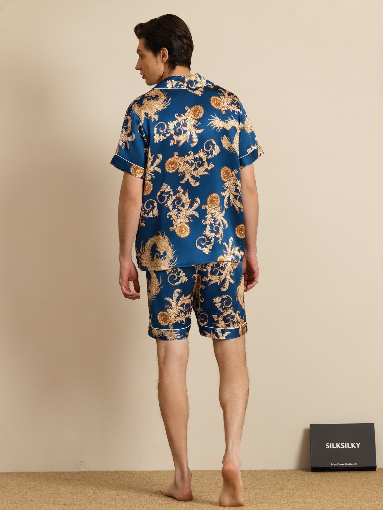 [Dragón Navy] SilkSilky-ES Manga corta Cuello de Muesca Pijamas de hombre 004