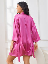 [Rosa Roja] SilkSilky-ES 3/4 Sleeve Bata de mujer 002