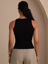 [Negro] SilkSilky-ES Sleeveless Deep V Neck Top de tirantes 002