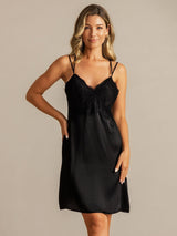[Negro] SilkSilky-ES Spaghetti Strap V Neck Camisón 003