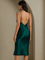 [Verde] SilkSilky-ES Spaghetti Strap V Neck Vestido 002