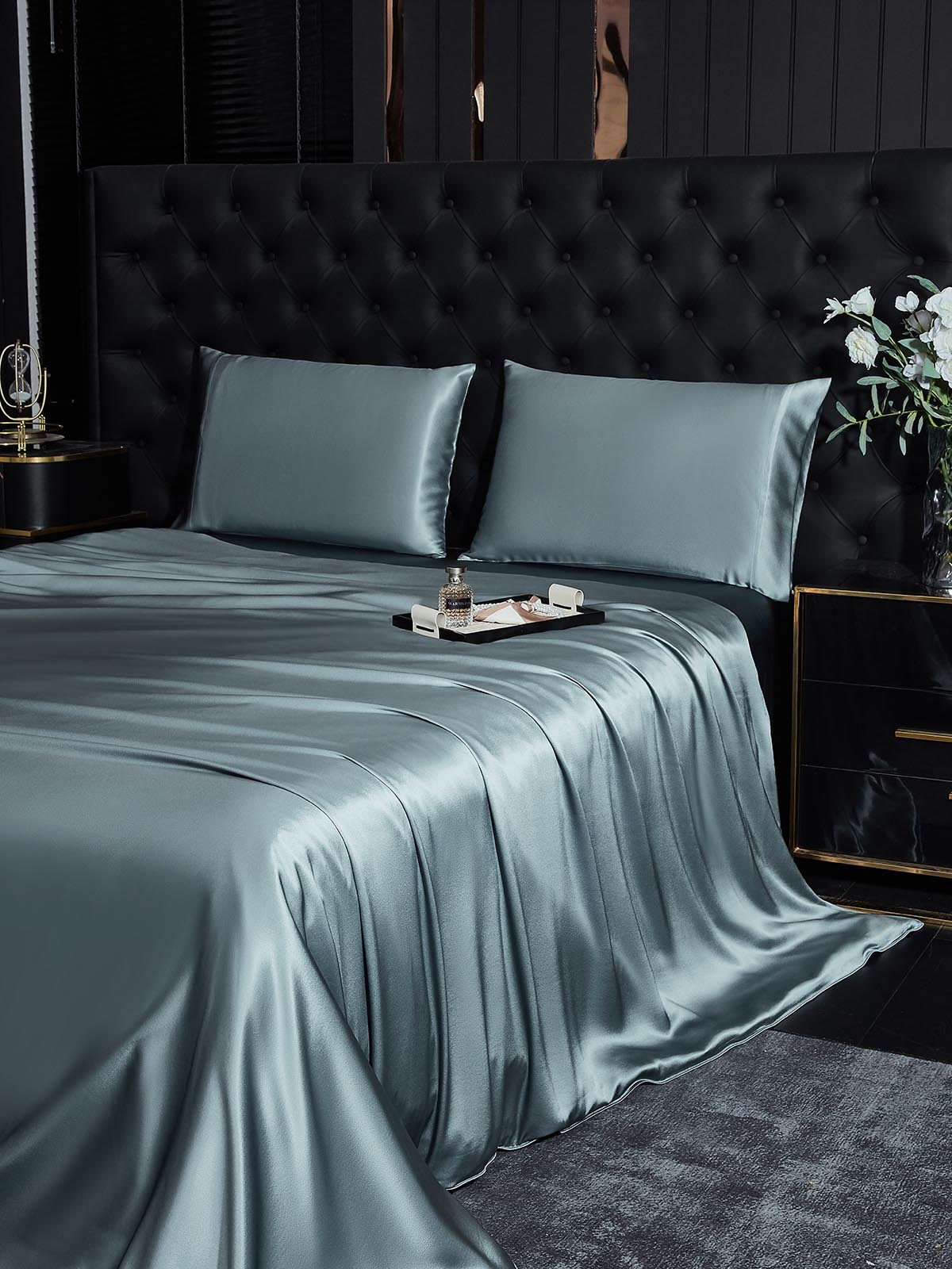 [Azul Grisáceo] SilkSilky-ES 19Momme Juego de ropa de cama 002
