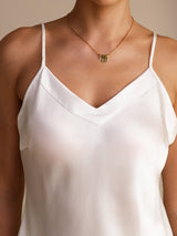 [Blanco] SilkSilky-ES Spaghetti Strap V Neck Top de tirantes 003