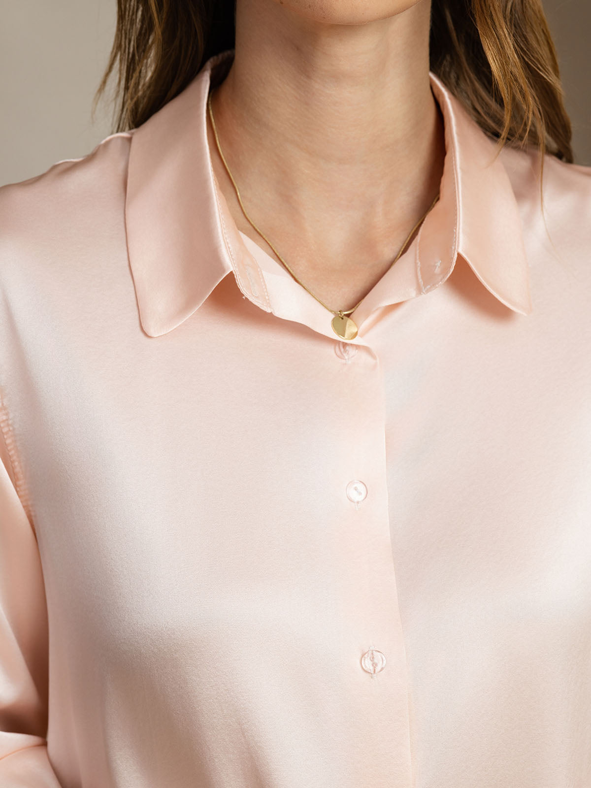 [Rosa Claro] SilkSilky-ES Seda Lapel Collar Blusas de Mujer 004