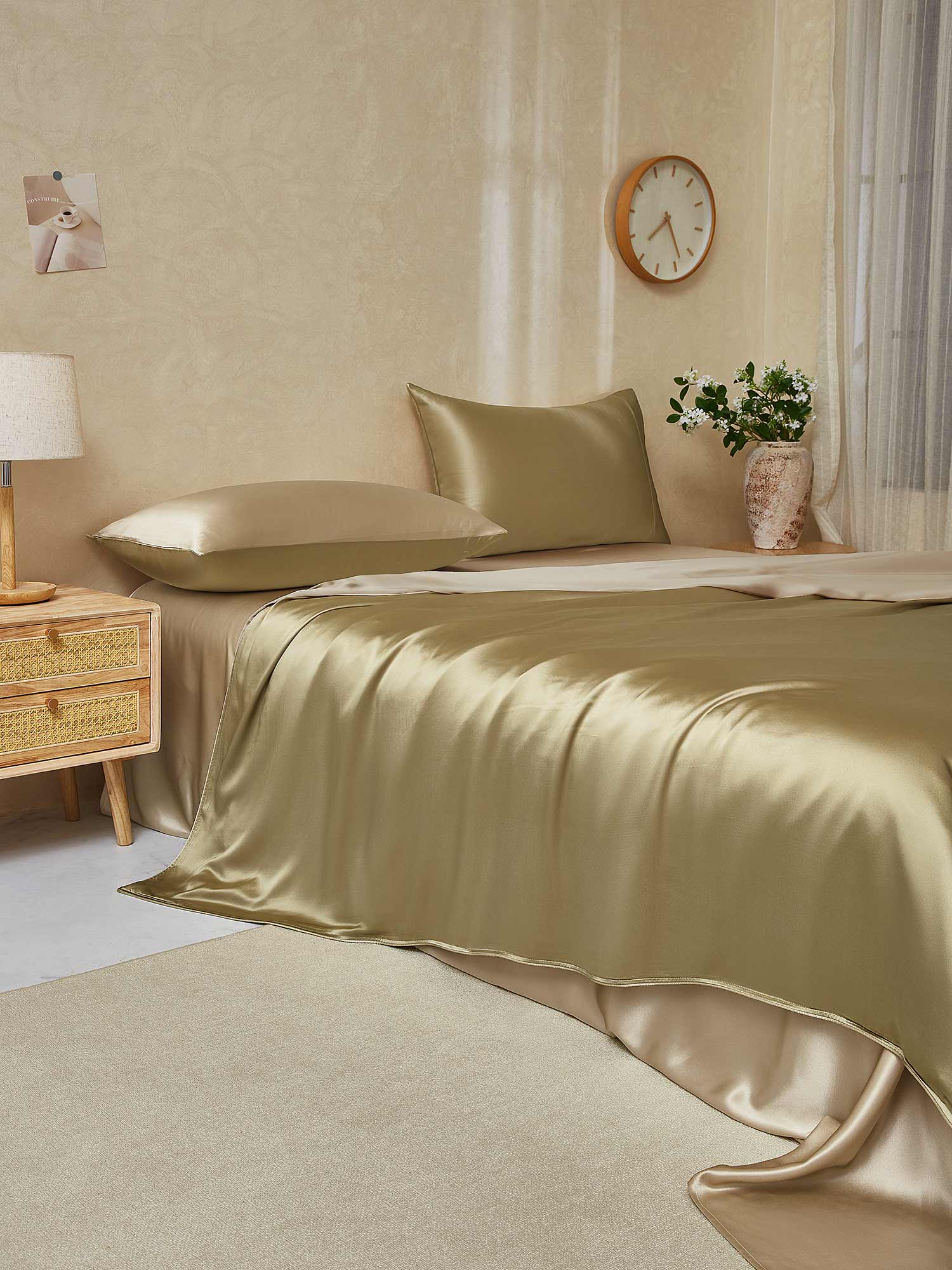 [Beige+Caqui] SilkSilky-ES 22Momme Seda Pura Bedding Set 003,