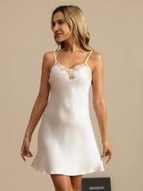 [Blanco] SilkSilky-ES Spaghetti Strap V Neck Camisón 003
