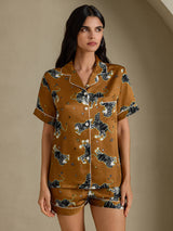 [León Marrón] SilkSilky-ES Short Sleeve Notch Collar Pijamas de mujer 001