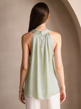 [Verde Claro] SilkSilky-ES Sleeveless Halter Camisetas de Mujer 002