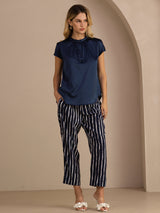 [Azul Oscuro] SilkSilky-ES Short Sleeve Blouse 006