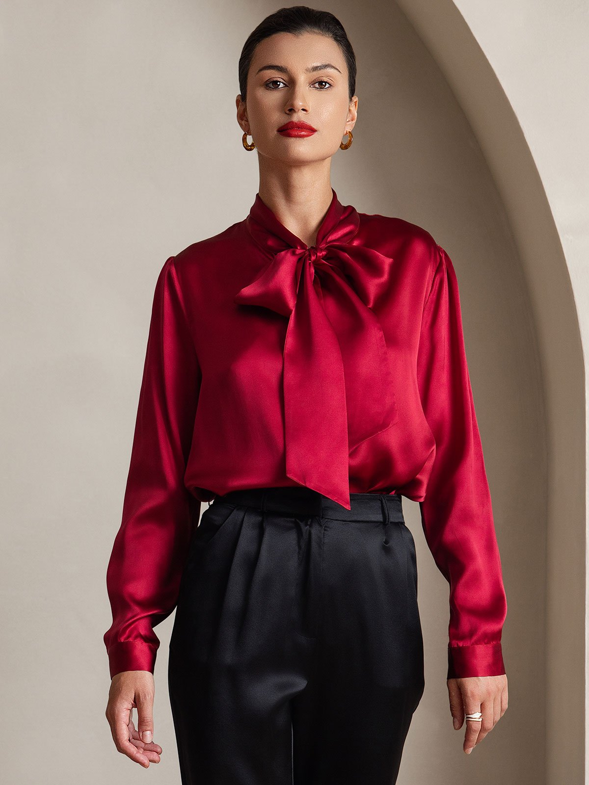 [Vino] SilkSilky-ES 19Momme Seda Manga larga Blouse 001