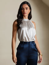 [Gris Claro] SilkSilky-ES Sleeveless Halter Camisetas de Mujer 001