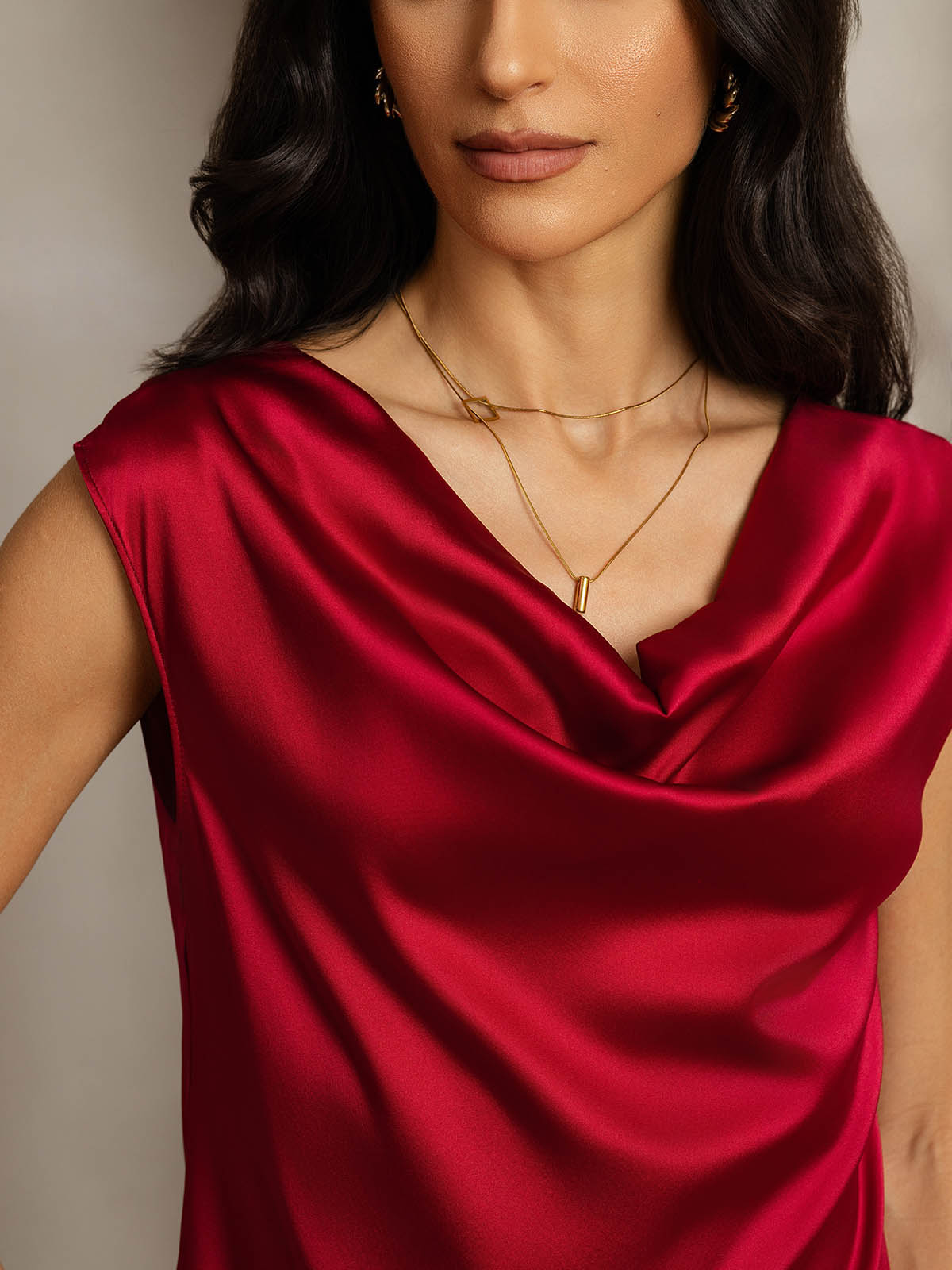 [Vino] SilkSilky-ES 19Momme Seda Sin mangas Womens T-Shirt 005