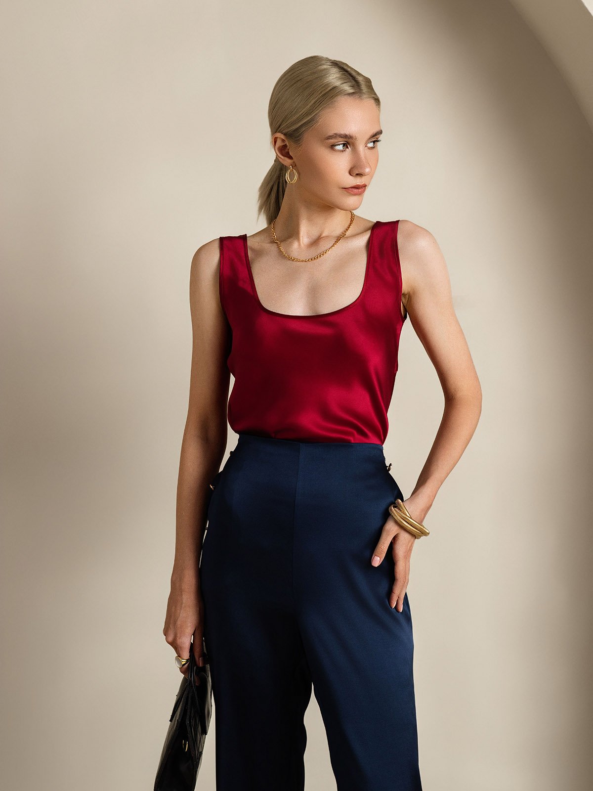 [Vino] SilkSilky-ES 19Momme Seda Cuello en U Top de tirantes 005