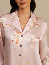 [Rosa] SilkSilky-ES Long Sleeve Lapel Collar Camisas de dormir 005