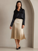 [Negro] SilkSilky-ES Long Sleeve Lapel Collar Blusas de Mujer 003