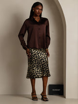 [Chocolate Negro] SilkSilky-ES Long Sleeve Lapel Collar Blusas de Mujer 005