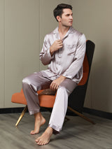 [Malva Pálido] SilkSilky-ES Long Sleeve Lapel Collar Pijamas de hombre 001
