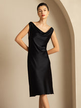 [Negro] SilkSilky-ES Sleeveless Cowl Neck Vestido 006