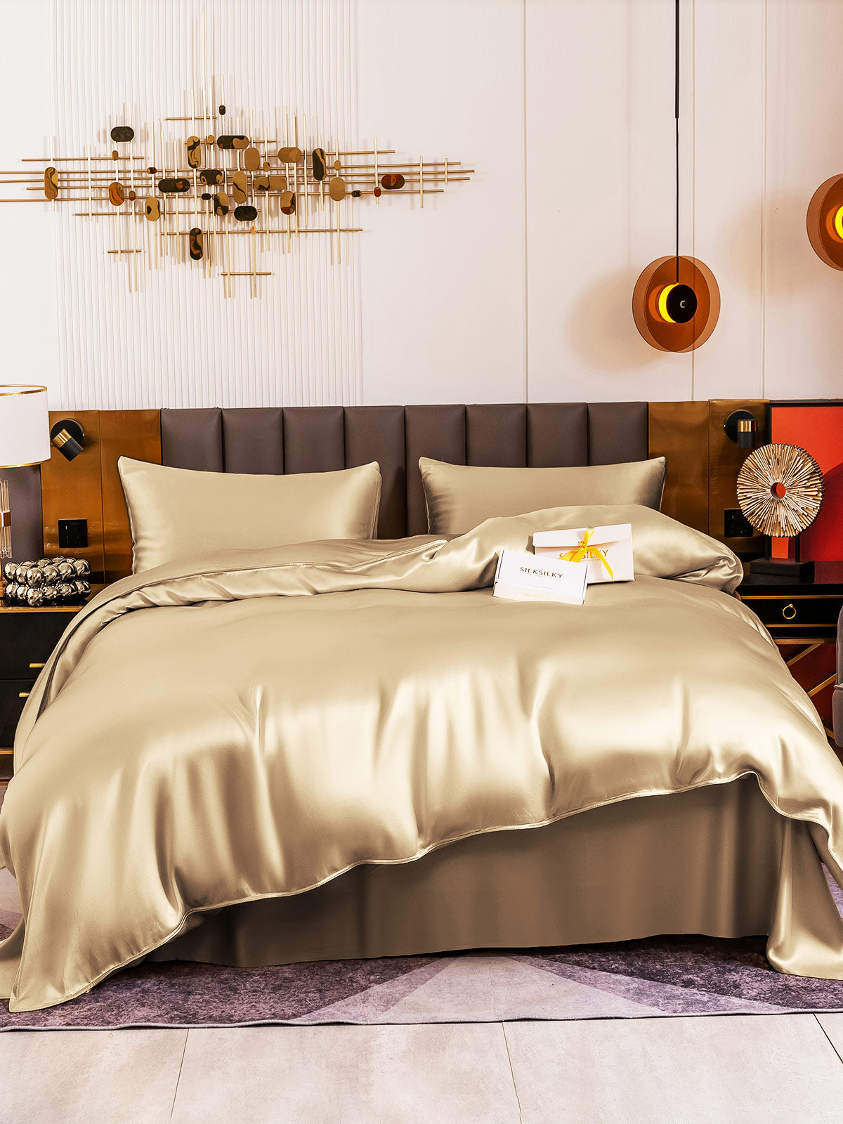 [Beige] SilkSilky-ES 19Momme Juego de ropa de cama 002