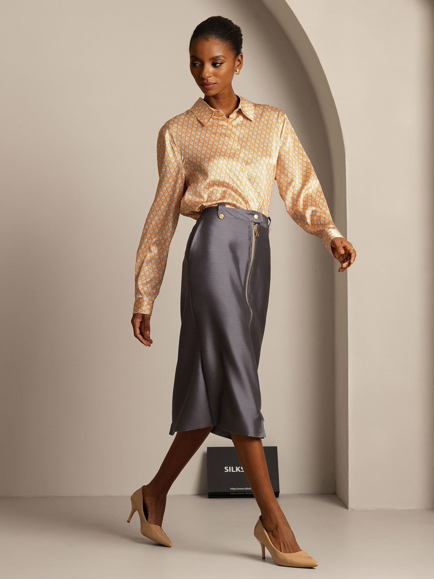 [Gris] SilkSilky-ES 32Momme Silk-Wool Blend Skirt 006,