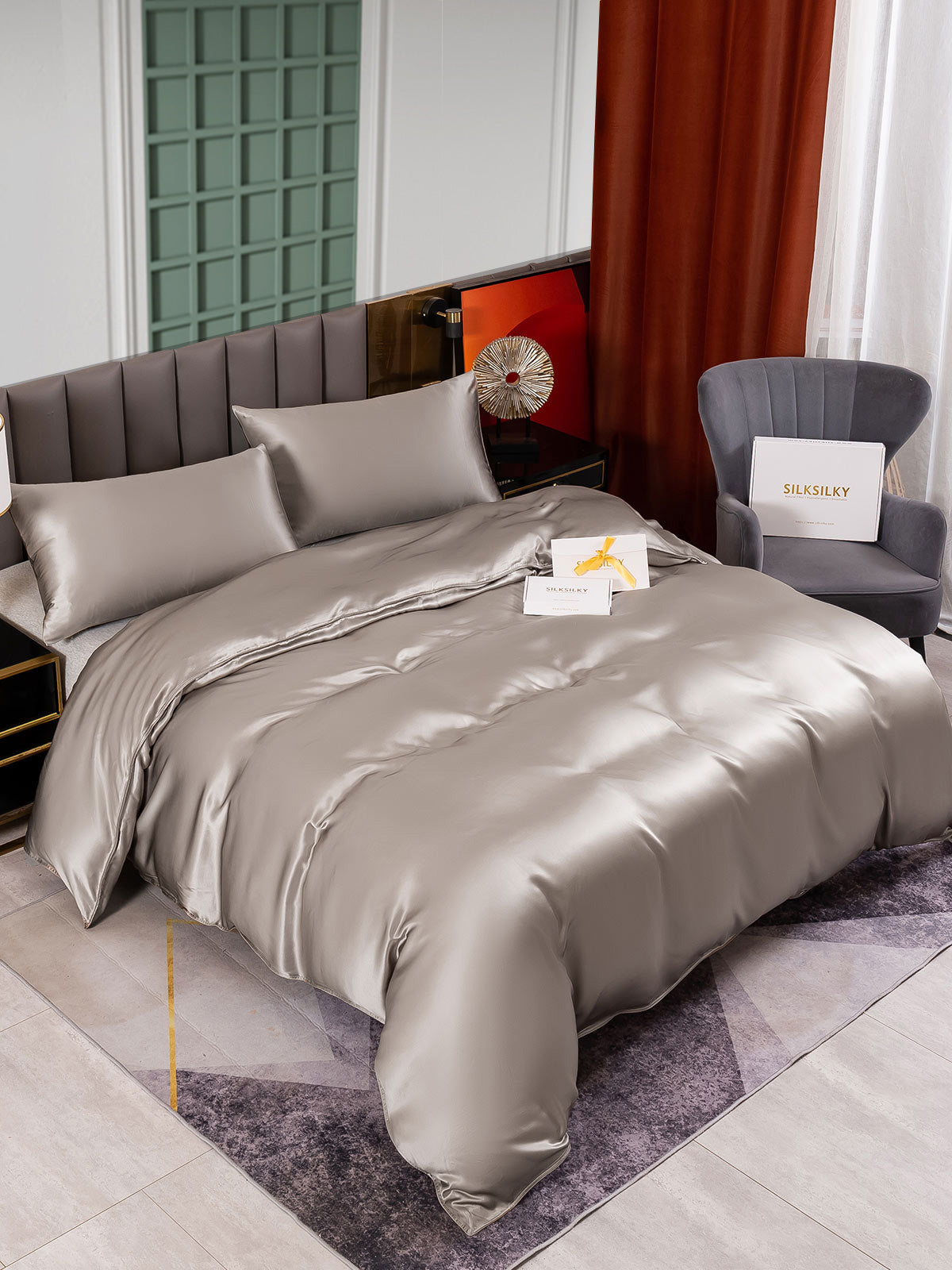 [Gris] SilkSilky-ES 25Momme Seda Pura Bedding Set 001