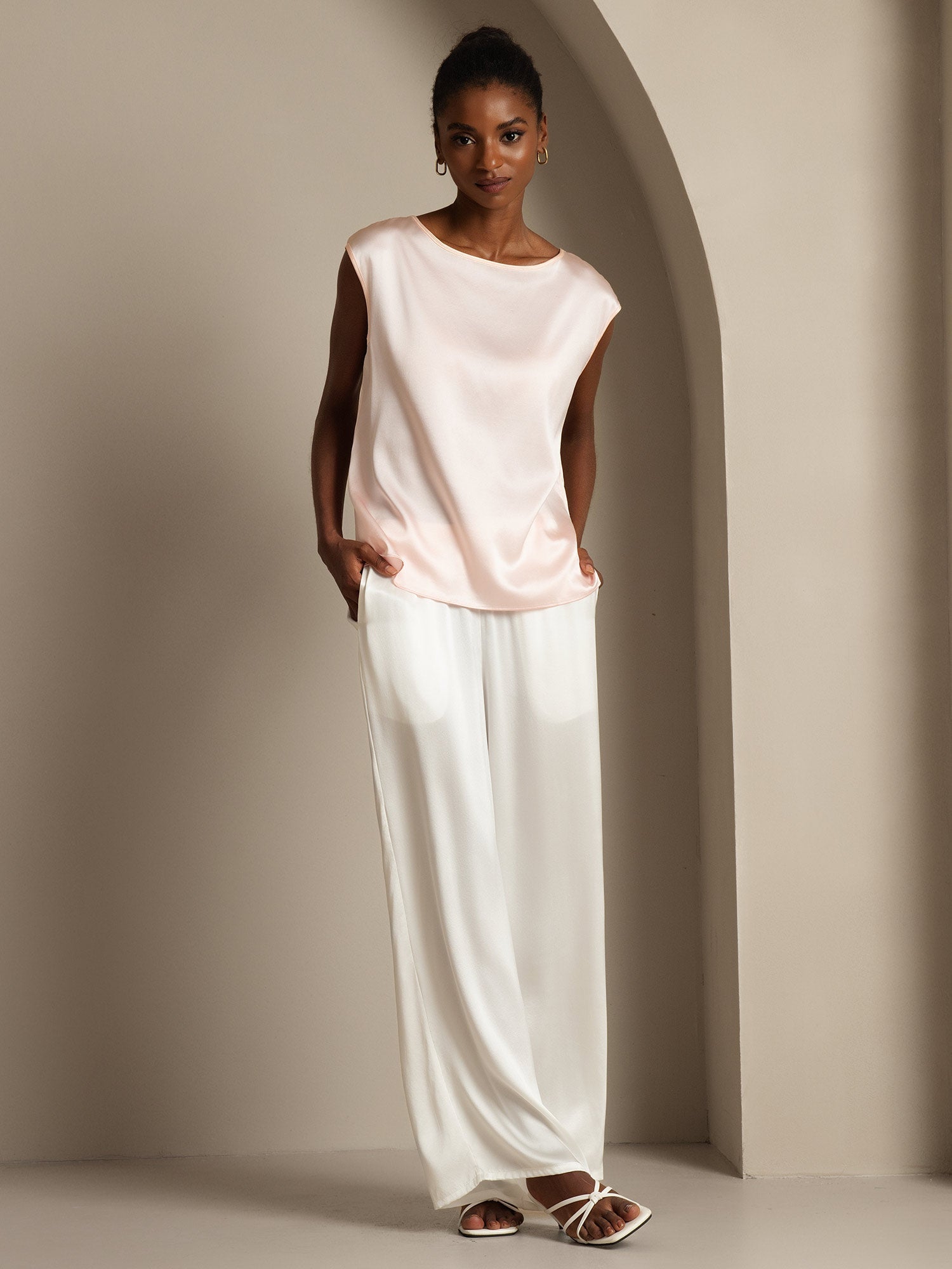 [Rosa] SilkSilky-ES 19Momme Seda Womens T-Shirt 006,