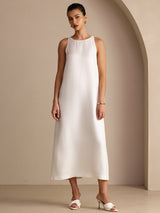 [Blanco] SilkSilky-ES Sleeveless Crew Neck Vestido 001