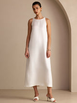 [Blanco] SilkSilky-ES Sleeveless Crew Neck Vestido 001