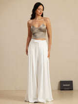 [Caqui] SilkSilky-ES Spaghetti Strap V Neck Top de tirantes 009