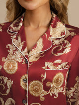 [Dragón Vino] SilkSilky-ES Long Sleeve Lapel Collar Pijamas de mujer 004