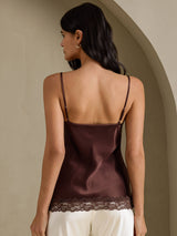 [Marrón] SilkSilky-ES V Neck Top de tirantes 002