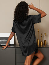 [Negro] SilkSilky-ES Short Sleeve Round Neck Pijamas de mujer 006