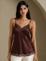 [Marrón] SilkSilky-ES V Neck Top de tirantes 001
