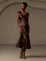[Café] SilkSilky-ES Cap Sleeve Vestido 006