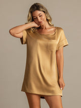[MarrónClaro] SilkSilky-ES 19Momme Seda Nightgown 006