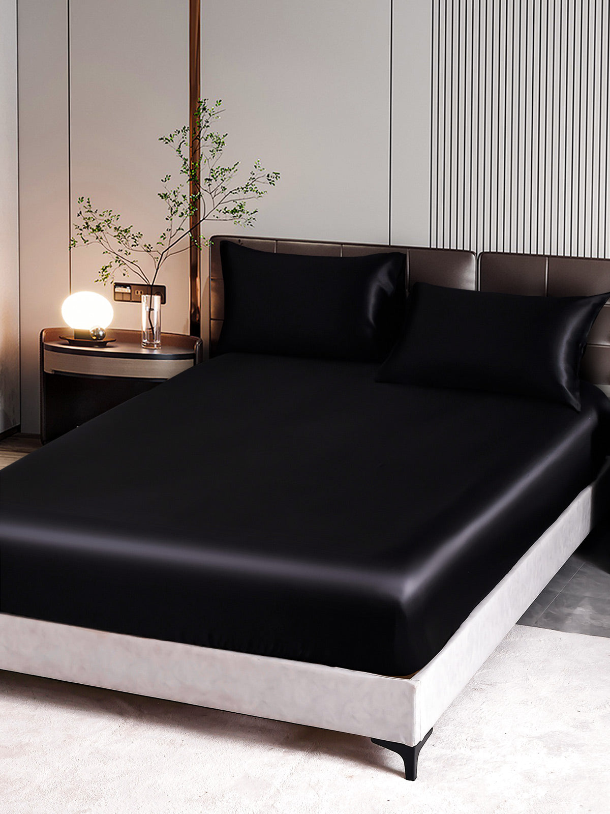 [Negro] SilkSilky-ES 22Momme Seda Pura Bedding Set 002