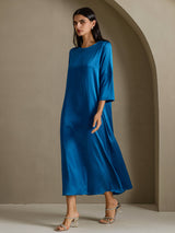 [Azul Real] SilkSilky-ES 3/4 Sleeve Round Neck Vestido 006