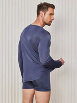 [Azul Oscuro] SilkSilky-ES Manga larga Cuello Redondo Camiseta de hombre 002