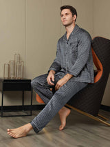 [Ginkgo Azul Marino] SilkSilky-ES 19Momme Manga larga Pijamas de hombre 003
