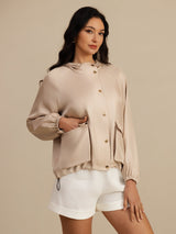 [MarrónClaro] SilkSilky-ES Manga larga Cuello Alto Chaqueta de mujer 005