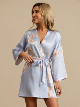[Azul Claro] SilkSilky-ES 3/4 Sleeve Bata de mujer 003