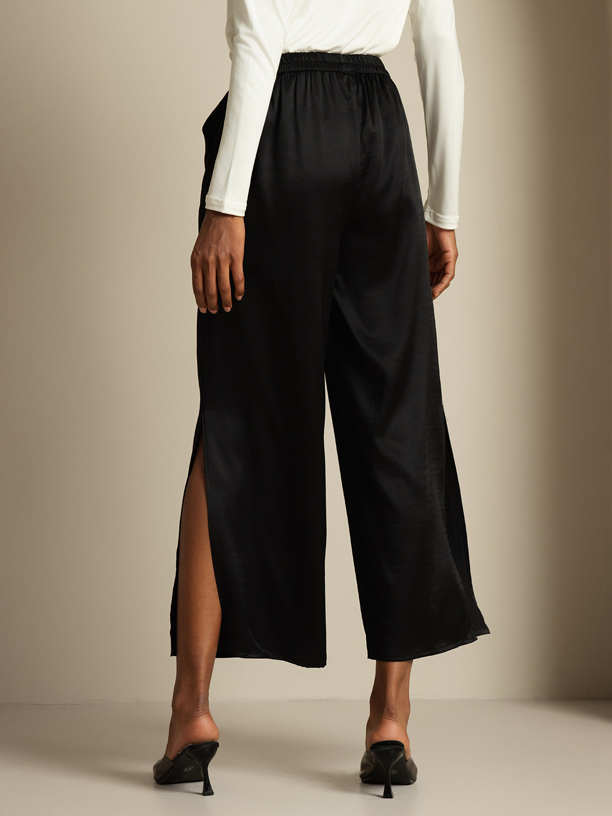 [Negro] SilkSilky-ES 19Momme Seda Womens Pants 002