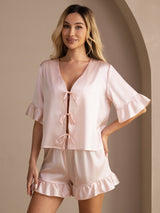 [Rosa] SilkSilky-ES Short Sleeve V Neck Pijamas de mujer 003