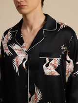 [Negro] SilkSilky-ES Long Sleeve Notch Collar Pijamas de hombre 005