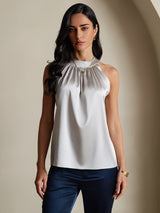 [Gris Claro] SilkSilky-ES Sleeveless Halter Camisetas de Mujer 003