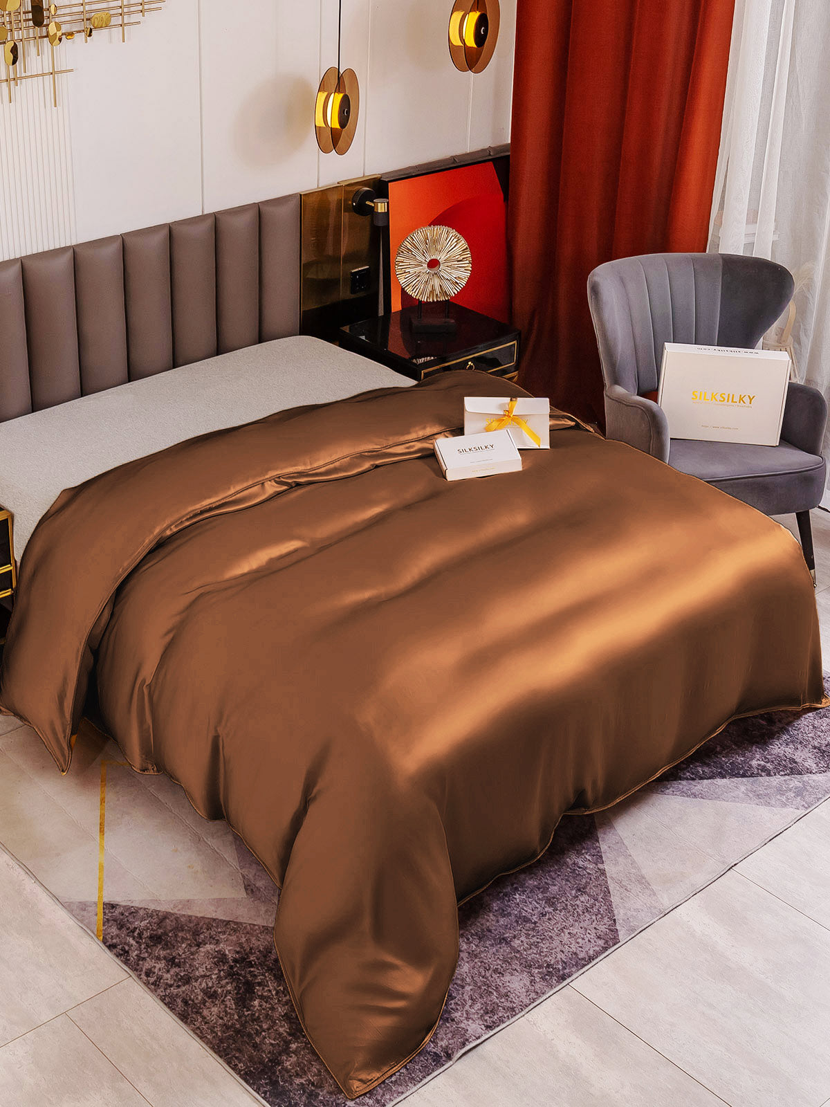 SilkSilky ES 19Momme Seda Pura Duvet Cover Café 001