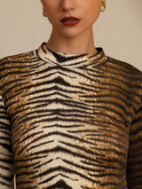 [Tigre] SilkSilky-ES Manga larga Cuello Simulacro Camisetas de Mujer 006