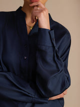 [Azul Oscuro] SilkSilky-ES Long Sleeve Blouse 005