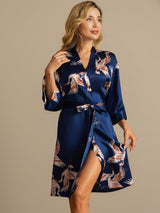 [Azul Oscuro] SilkSilky-ES 3/4 Sleeve Bata de mujer 006