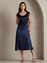 [Azul Oscuro] SilkSilky-ES Cap Sleeve Vestido 001